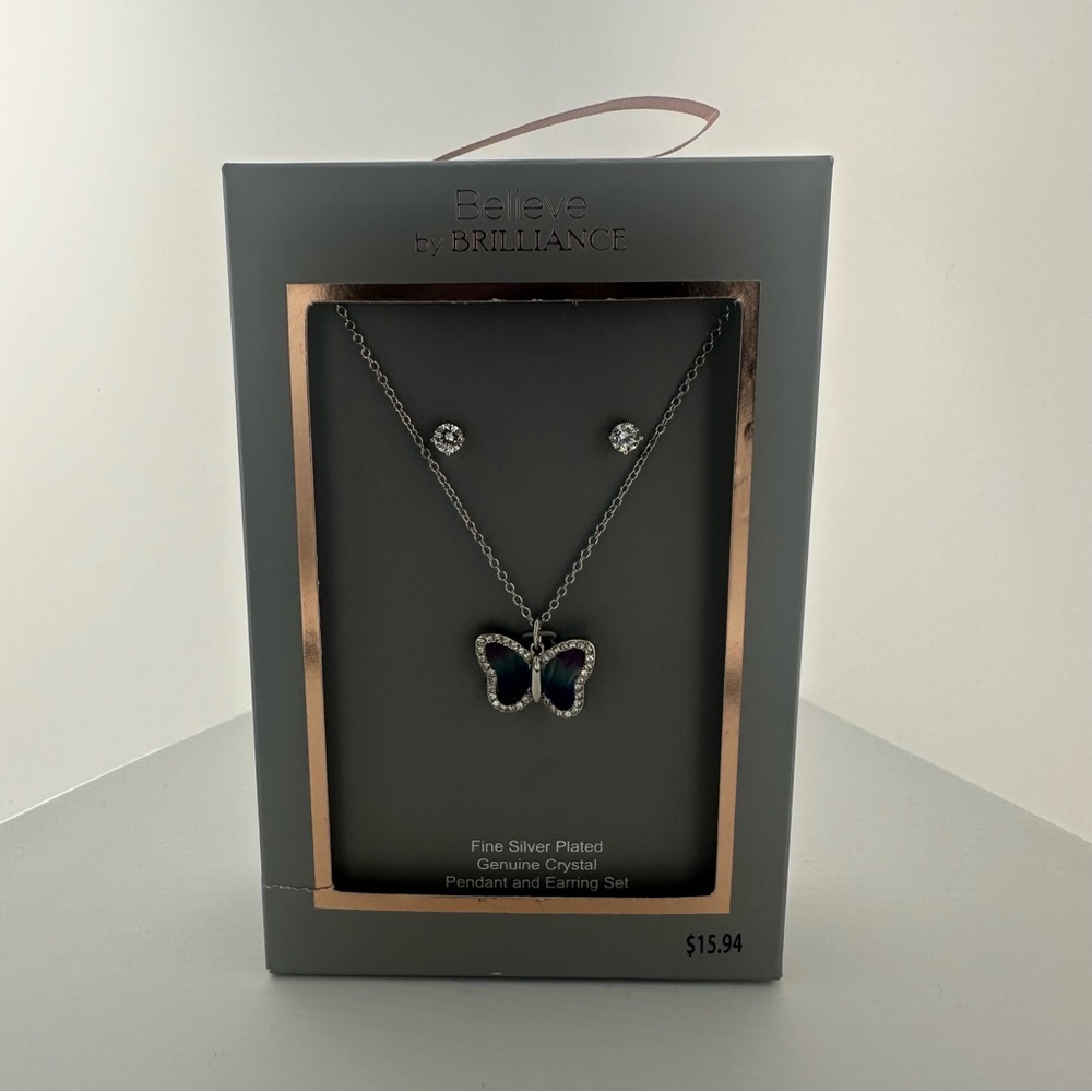 Believe by Brilliance Silver Butterfly Necklace Set